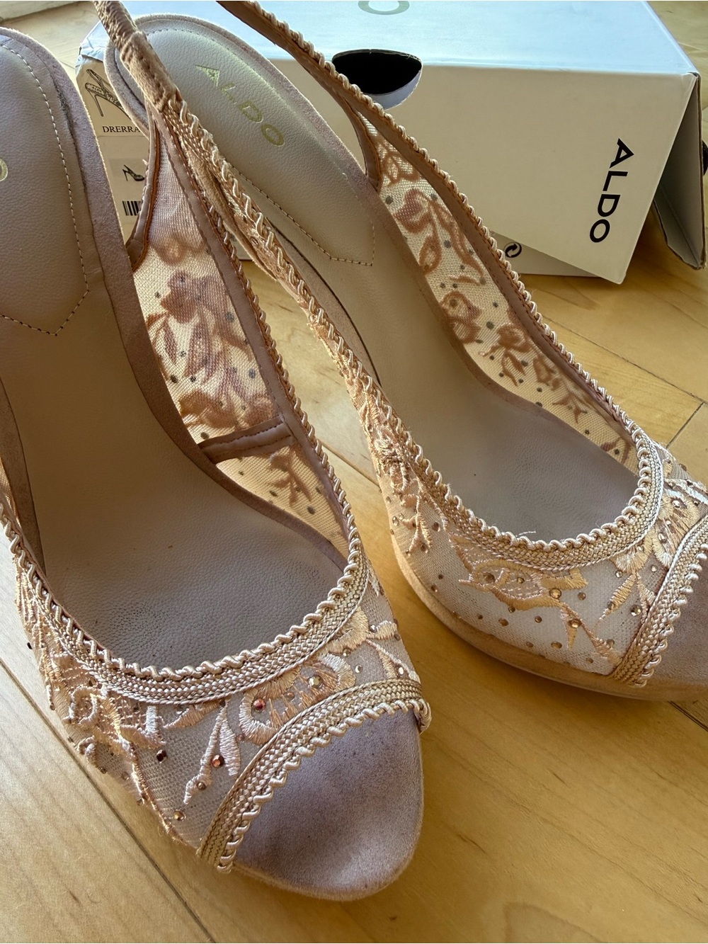 ALDO Women's Embellished Sling Peep-Toe Heels in Blush Size 9